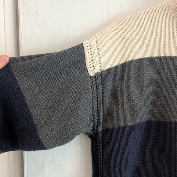 NAUTICA Women's Navy Gray & Cream Striped 100% Cotton Sweater Size Medium - Picture 6 of 10